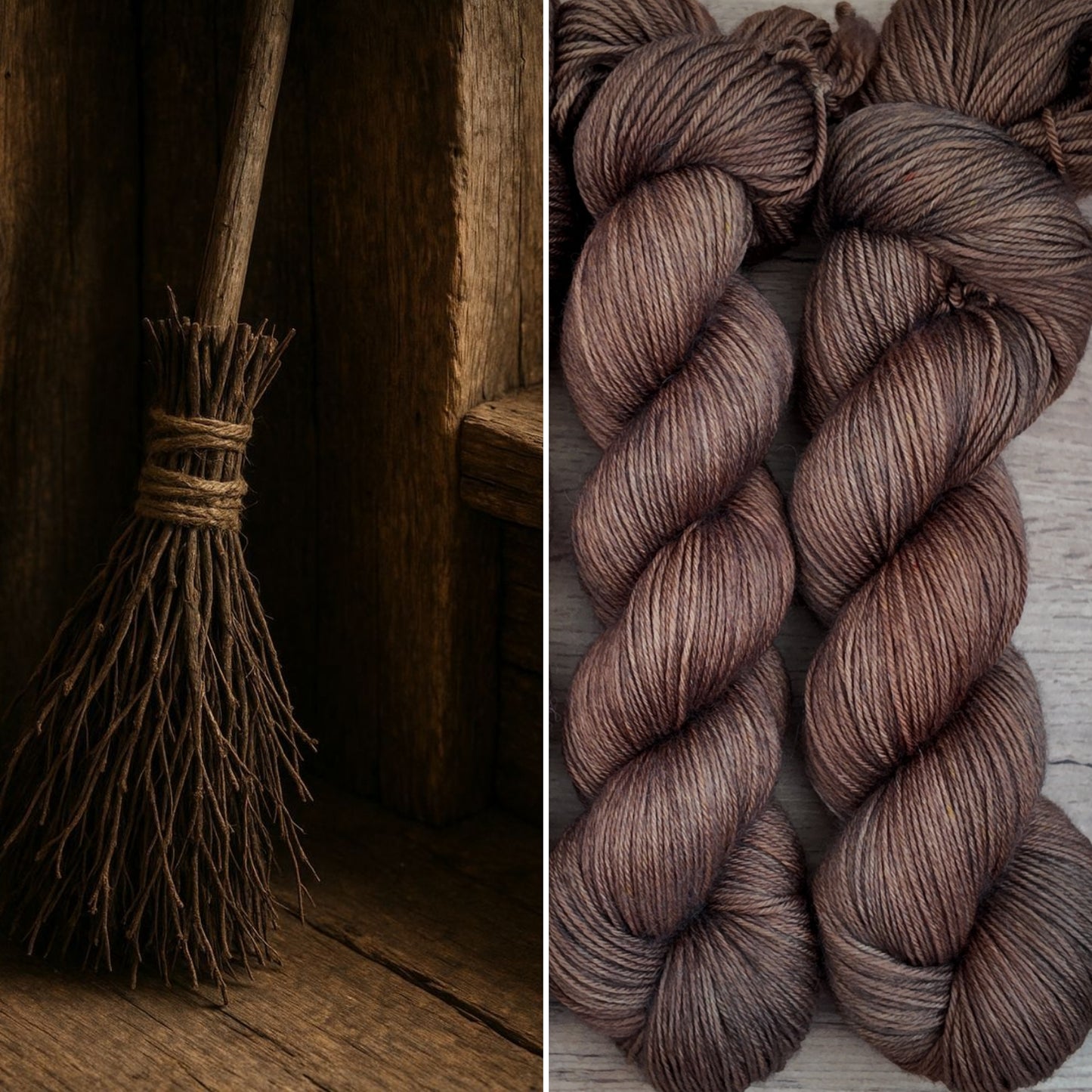 Écheveaux de laine teints à la main • Vol sur un balai