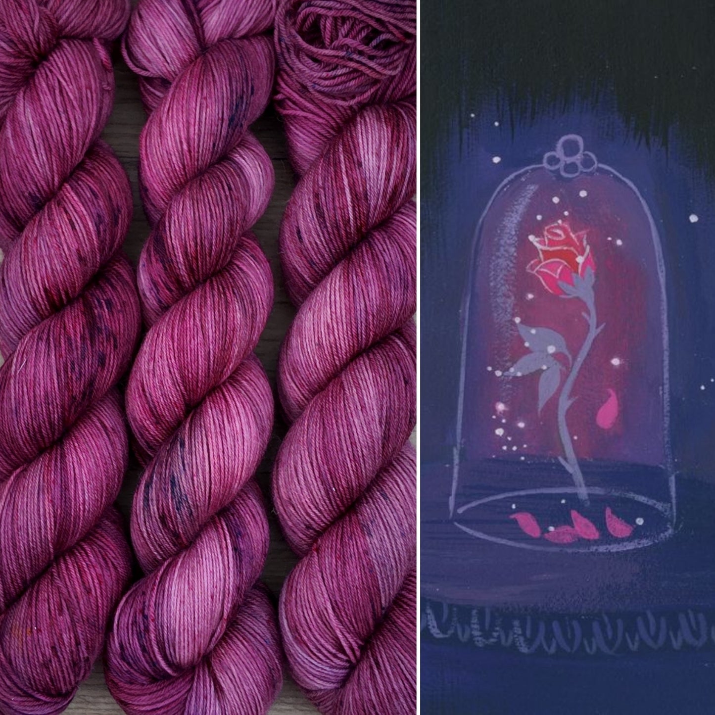 Écheveaux de laine teints à la main • Rose enchantée