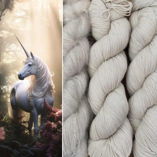 Écheveaux de laine teints à la main • Crin de licorne